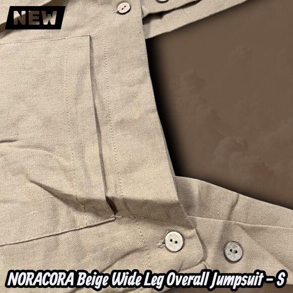 NEW NORACORA Beige Wide Leg Overall Jumpsuit Adjustable Straps Size S - Picture 6 of 12
